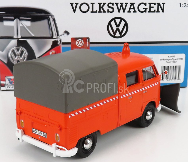 Motor-max Volkswagen T1 Pick-up Double Cabine Spazzaneve - Snehový pluh 1962 1:24 Oranžová