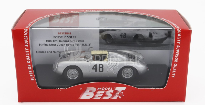 Najlepší model Porsche 550rs Spider N 48 1000km Buenos Aires 1958 Stirling Moss - Jean Behra 1:43 Silver