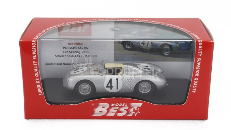 Najlepší model Porsche 550rs Spider Team Porsche K.g. N 41 12h Sebring 1958 Harry Schell - Wolfang Seidel 1:43 Silver