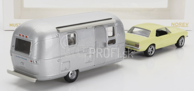 Norev Ford usa Mustang Coupe 1968 s Airstream Caravan Roulotte 1:43 Svetlo žltá