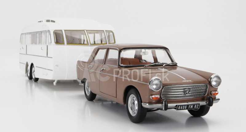 Norev Peugeot 404 s karavanom Roulotte Henon 1965 1:18 Brown Met