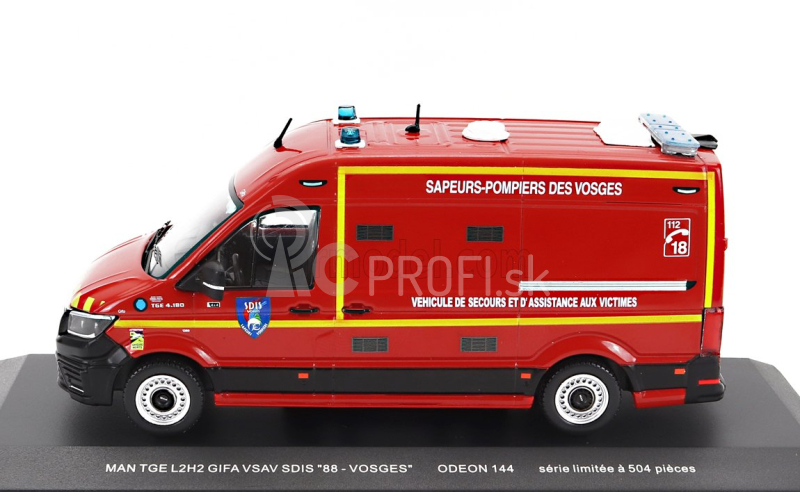 Odeon MAN Tge L2h2 Gifa Vsav Sdis 88 Vosges Vehicule De Secours Et D'assistance Aux Victimes Sapeurs Pompiers 2020 1:43 červená žltá čierna