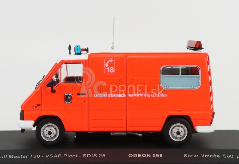 Odeon Renault Master T30 Van Vsab Picot Sdis 25 Sapeurs Pompiers 1981 1:43 oranžová fluo biela