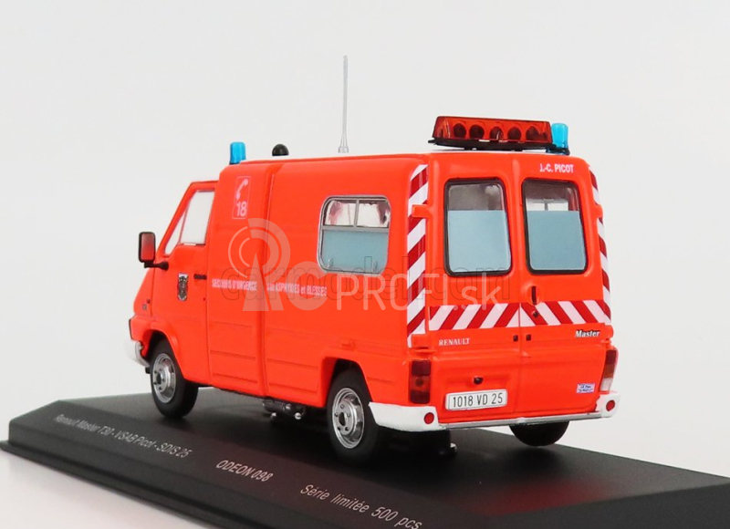 Odeon Renault Master T30 Van Vsab Picot Sdis 25 Sapeurs Pompiers 1981 1:43 oranžová fluo biela