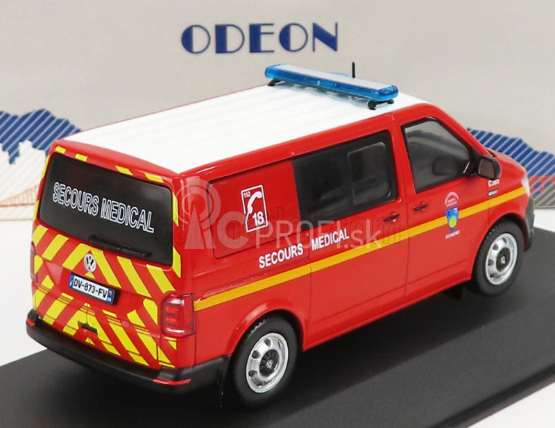 Odeon Volkswagen T6 Minibus Sapeurs Pompiers Sdis 06 Secours Medical 2015 1:43 červená biela