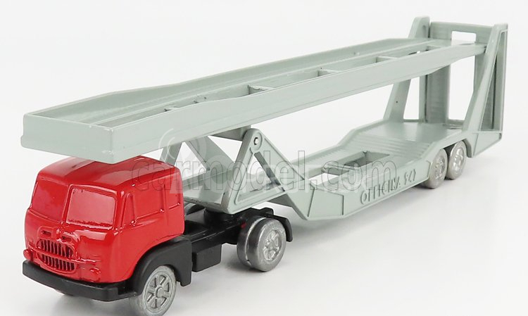 Officina-942 Fiat 682 T2 Truck Bisarca Car Transporter 1955 1:76 Červená strieborná