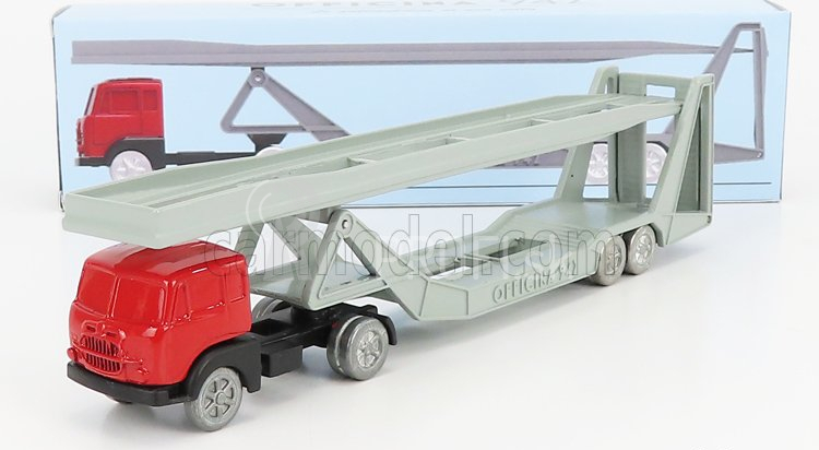 Officina-942 Fiat 682 T2 Truck Bisarca Car Transporter 1955 1:76 Červená strieborná