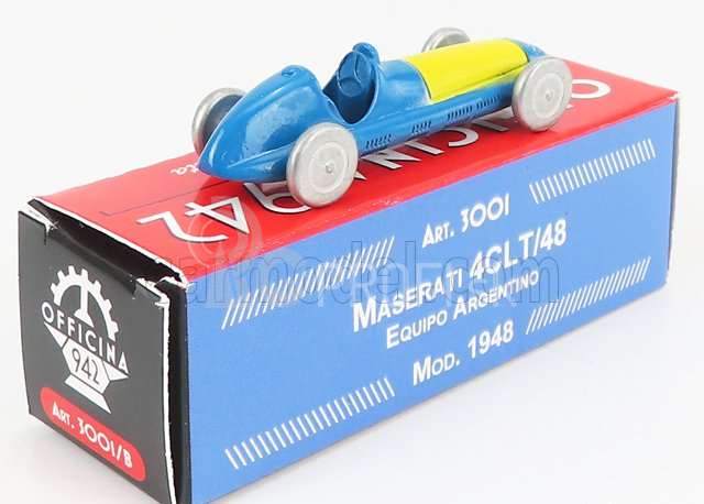 Officina-942 Maserati F1 4clt/48 N 0 Team Equipo Argentino 1948 1:76 Svetlo modrá žltá