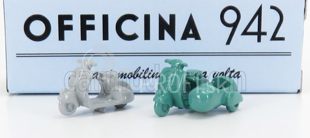 Officina-942 Piaggio Set 2x Vespa 98 + Vespa 98 Sidecar 1946 1:76 Svetlo šedá zelená