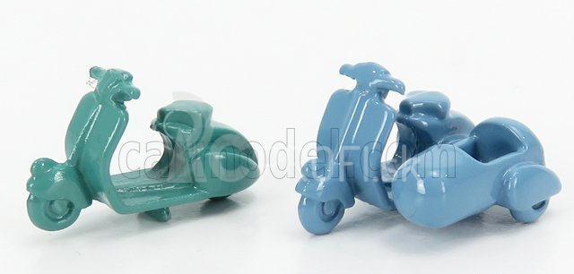 Officina-942 Piaggio Set 2x Vespa 98 + Vespa 98 Sidecar 1946 1:76 zelená svetlo modrá