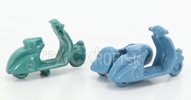 Officina-942 Piaggio Set 2x Vespa 98 + Vespa 98 Sidecar 1946 1:76 zelená svetlo modrá