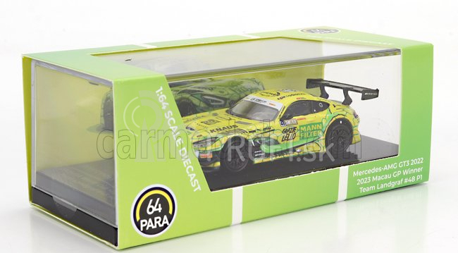 Paragon-models Mercedes benz Gt3 Amg Evo Team Landgraf Racing N 48 Víťaz Fia Gt Macau 2023 Raffaele Marciello 1:64 Žltozelená