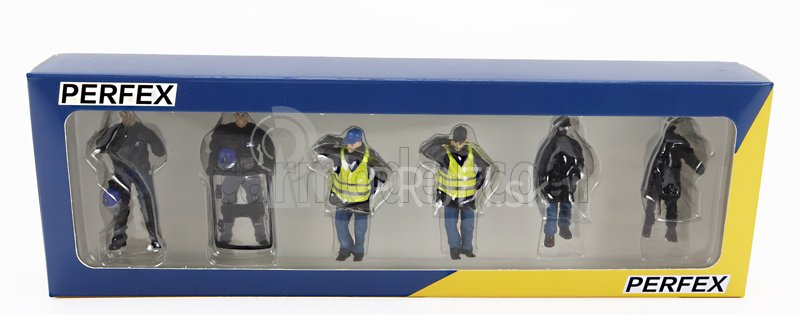 Perfex Figúrky Set 6x policajní žandári a manifestanti Gilets Jaunes Yellow Paris 1:43 čierna modrá žltá