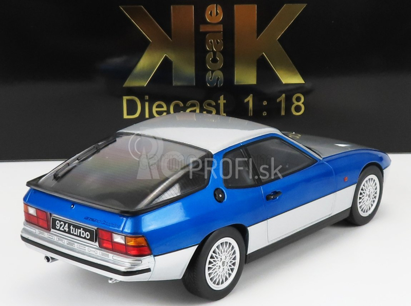 Porsche 924 Turbo Coupe 1986 v mierke 1:18, strieborná modrá met.