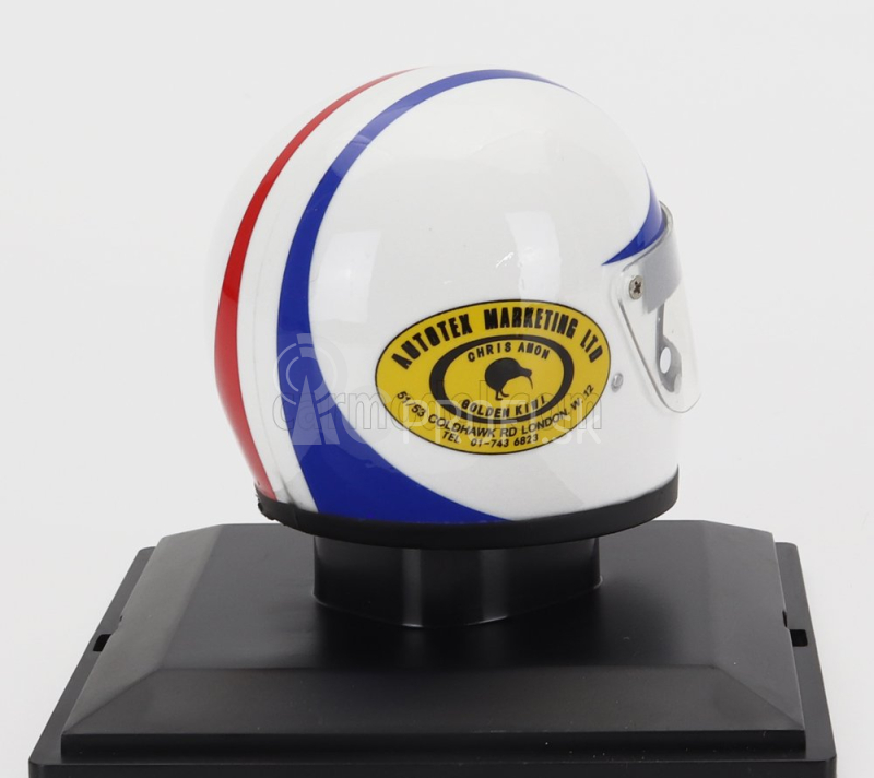 Prilba F1 Casco - Matra Simca Ms120d N 9 Sezóna 1972 Chris Amon 1:5 Biela červená modrá