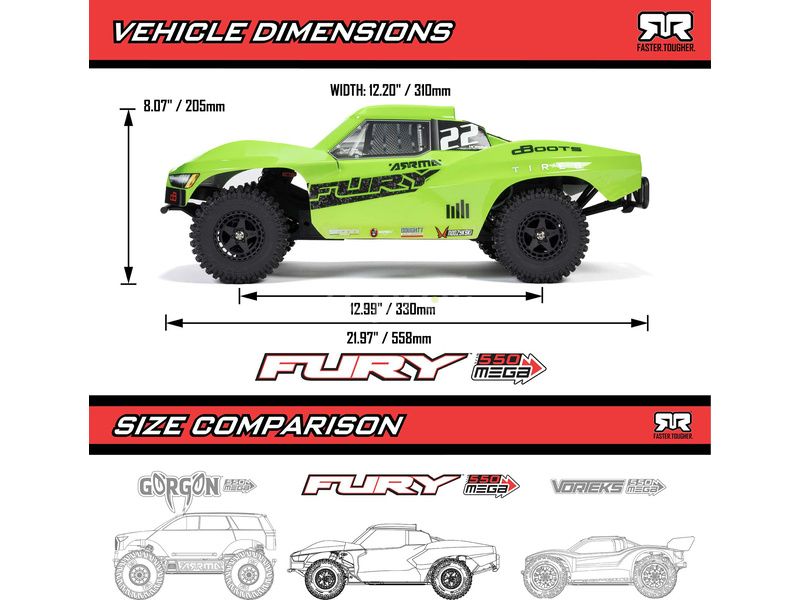 RC auto Arrma Fury Mega 550 1:10 RTR, zelená farba