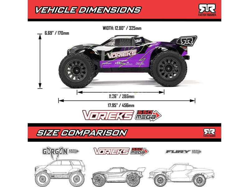 RC auto Arrma Vorteks Mega 550 1:10 RTR, fialové