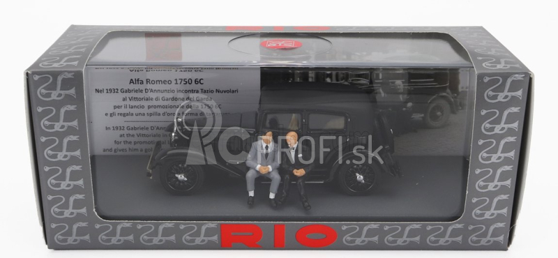 Rio-models Alfa romeo 1750 6c s figúrkami Gabriele D'annunzio a Tazio Nuvolari 1932 1:43 čierna