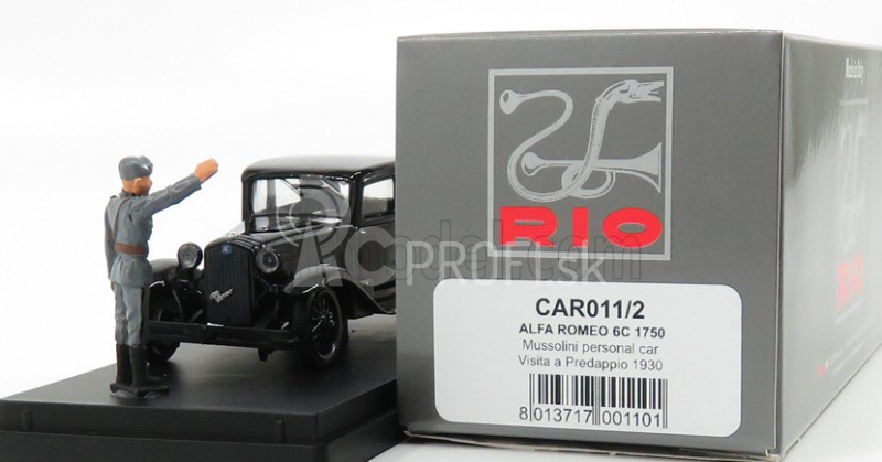 Rio-models Alfa romeo 6c 1750 - Mussoliniho osobný automobil - Visita A Predappio Casa Natale - 1930 - S figúrkami - Exkluzívna Carmodel 1:43 Black