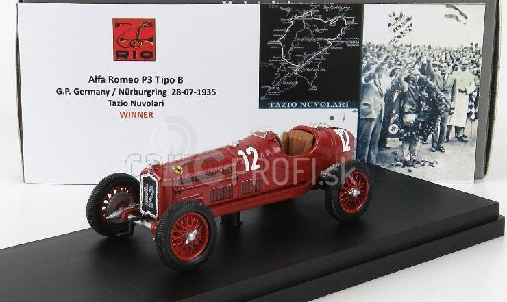 Rio-models Alfa romeo F1 P3 Tipo B N 12 Nurburgring 1935 T.nuvolari 1:43 Červená