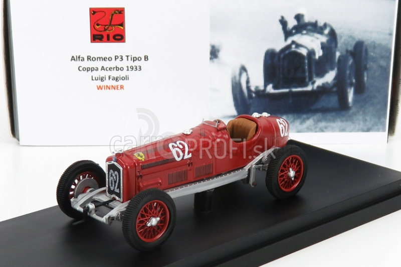 Rio-models Alfa romeo F1 P3 Tipo B N 62 Winner Coppa Acerbo 1933 L.fagioli 1:43 Červená