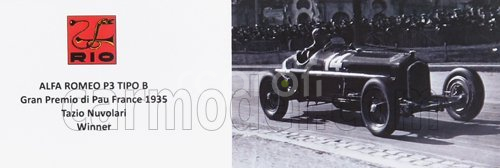 Rio-models Alfa romeo P3 Tipo B N 14 Winner Pau Gp 1935 T.nuvolari 1:43 Červená