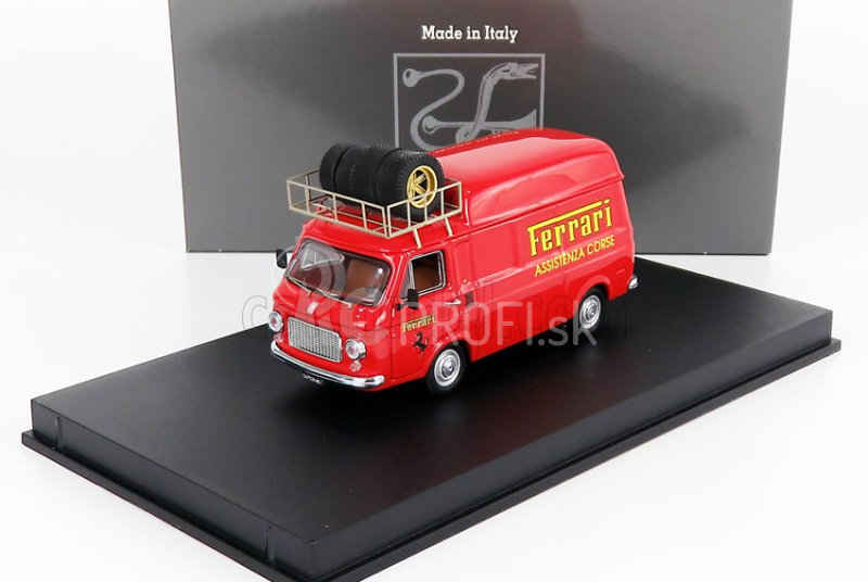 Rio-models Fiat 238 Van Tetto Alto Con Portapacchi Assistenza Corse Ferrari 1970 - Vysoká strecha s nosičom 1:43 červená