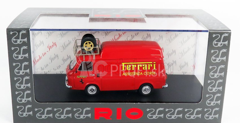 Rio-models Fiat 238 Van Tetto Alto Con Portapacchi Assistenza Corse Ferrari 1970 - Vysoká strecha s nosičom 1:43 červená