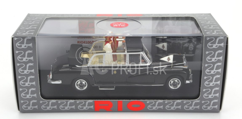 Rio-models Mercedes Benz 300d Limousine Semiconvertible 1960 - S postavičkou vodiča a pápeža - Papa Giovanni Xxiii 1:43 Black