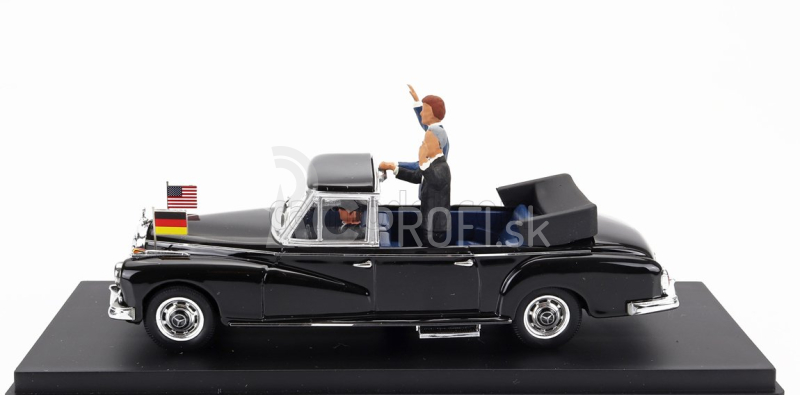 Rio-models Mercedes benz 300d (w189) Cabriolet otvorený 1963 s Konradom Adenauerom a Johnom Fitzgeraldom Kennedym Figúrky 1:43 čierna