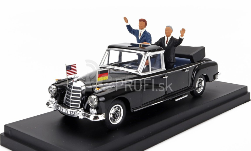 Rio-models Mercedes benz 300d (w189) Cabriolet otvorený 1963 s Konradom Adenauerom a Johnom Fitzgeraldom Kennedym Figúrky 1:43 čierna