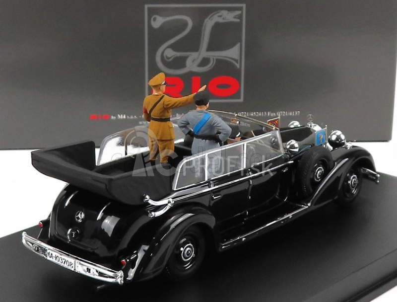 Rio-models Mercedes Benz 770 Tourer Berlínska prehliadka 25. septembra 1937 - s figúrkami Hitlera Mussoliniho a 2x nacistov 1:43 čierna