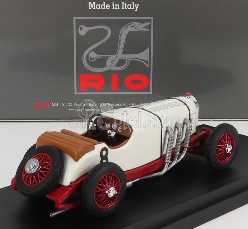 Rio-models Mercedes benz F1 Ssk 7.1l S6 Supercharged Spider N 8 Belgicko Spa Gp 1931 B.ivanoski - H.stoffel 1:43 Biela červená