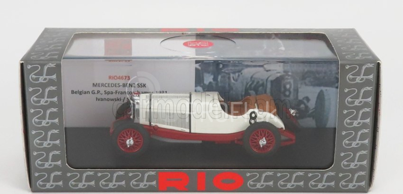 Rio-models Mercedes benz F1 Ssk 7.1l S6 Supercharged Spider N 8 Belgicko Spa Gp 1931 B.ivanoski - H.stoffel 1:43 Biela červená