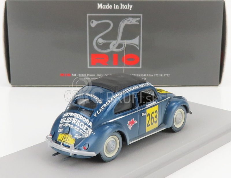 Rio-models Volkswagen Beetle Kafer Maggiolino Uzavretá strecha N 263 Rally Panamericana 1954 M.hinke 1:43 Modrá