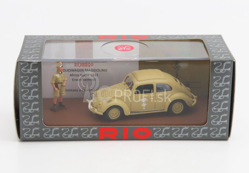 Rio-models Volkswagen Beetle Maggiolino Africa Korps 1941 - S Rommelovou figúrkou 1:43 Vojenský Písek