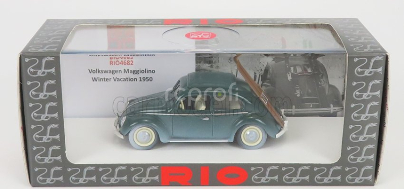 Rio-models Volkswagen Beetle Maggiolino Con Sci 1950 - Zimná dovolenka s lyžami 1:43 sivá