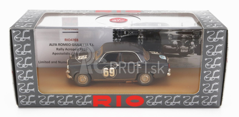 Rio-modely Alfa romeo Gulietta T.i. N 69 Rally Acropolis 1959 Apostolidis - Marathakis 1:43 Black