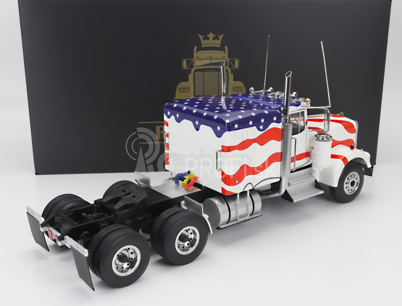 Road-kings Kenworth W900 Tractor Truck Stars & Stripes Livery 3-assi 1989 1:18 Biela modrá červená