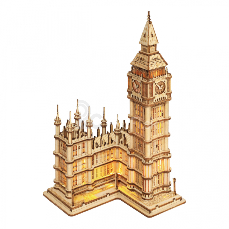 RoboTime Drevené 3D puzzle Hodinová veža Big Ben Shining