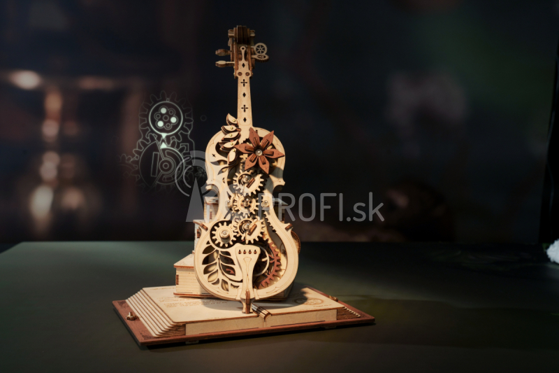 RoboTime Drevené mechanické puzzle Magic Cello (elektrický pohon)