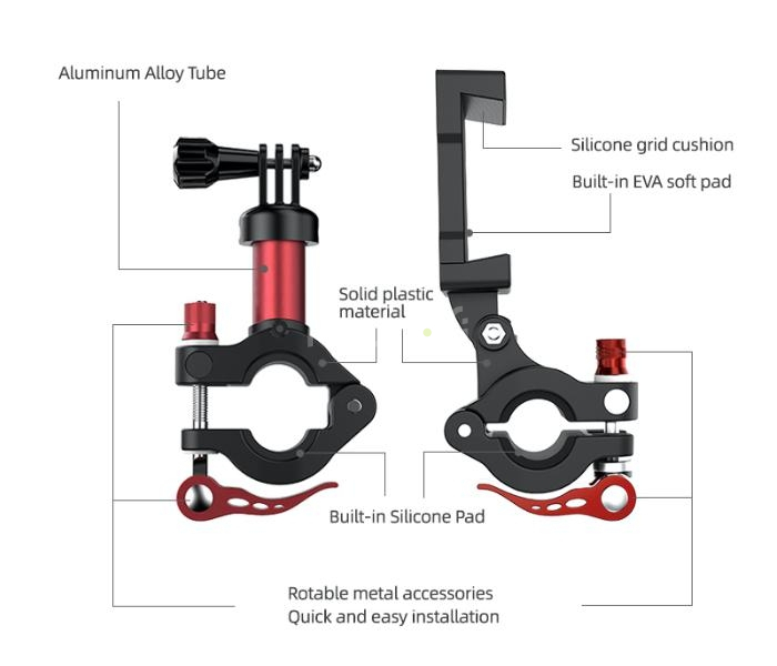 Sada držiakov na smartfón a akčnú kameru na bicykel (červeno-čierna)