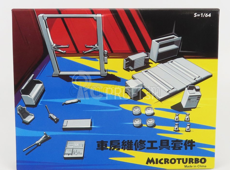 Sada príslušenstva Peako Officina E Revisioni Microturbo - Ponte Sollevatore Auto - Twin Post Lift 1:64 červená čierna