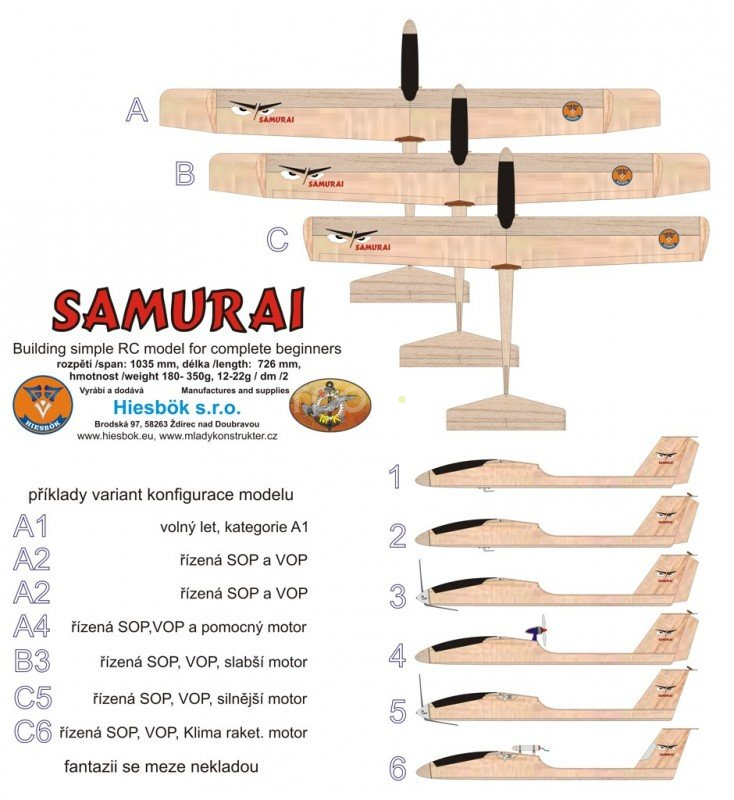 SAMURAI kit RC model, rozpätie 1035-1265mm, Hiesb.