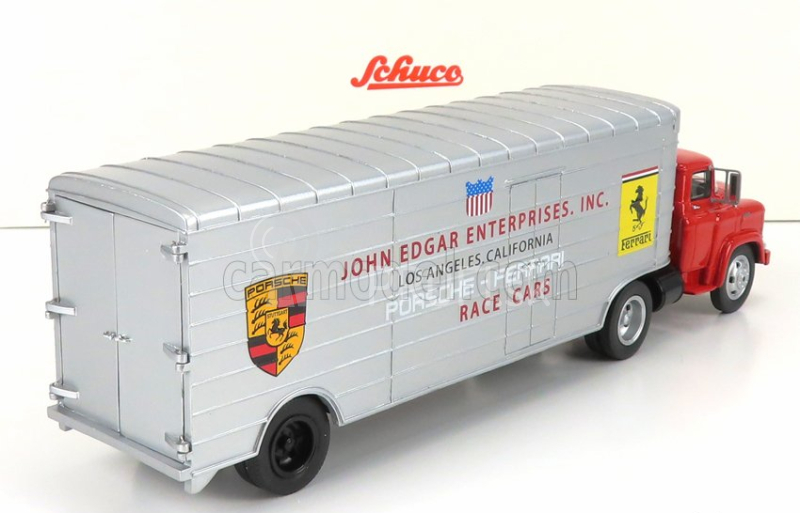 Schuco GMC Truck Car Transporter Team John Edgard Enterprises Inc. Los Angeles California Ferrari - Porsche Race Cars 1950 1:43 Red Silver