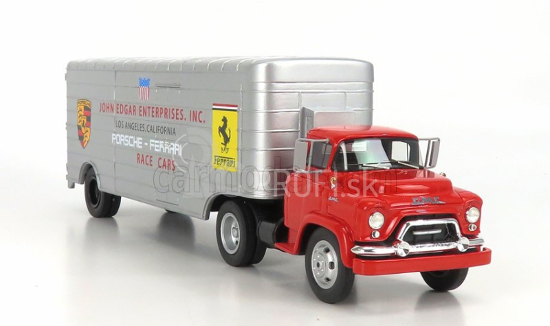 Schuco GMC Truck Car Transporter Team John Edgard Enterprises Inc. Los Angeles California Ferrari - Porsche Race Cars 1950 1:43 Red Silver