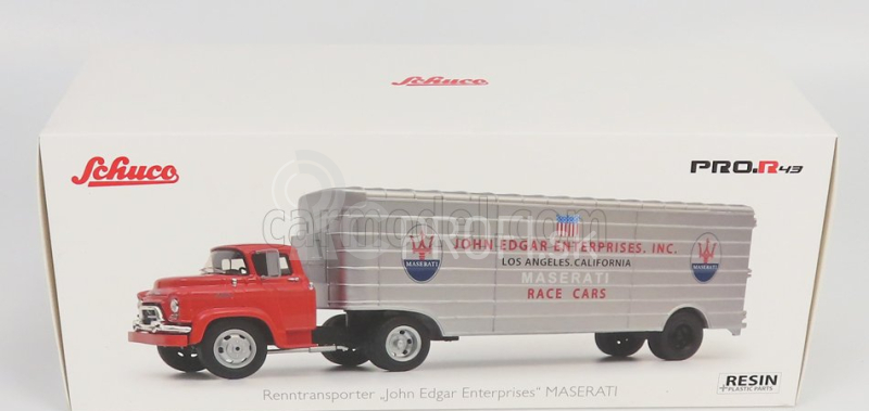 Schuco GMC Truck Team John Edgar Enterprises Inc. Maserati Car Transporter 1:43 Červená strieborná