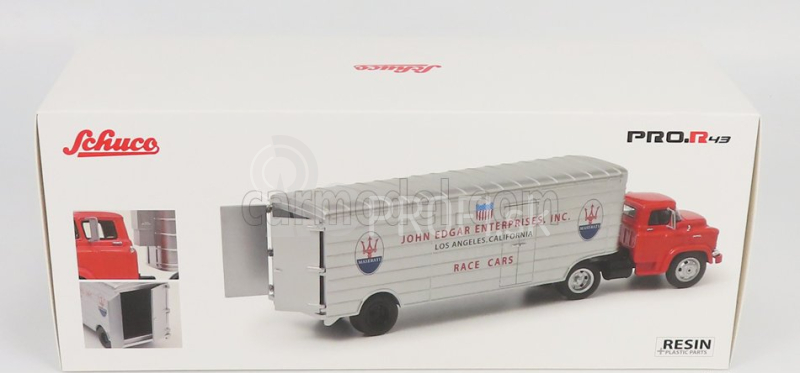 Schuco GMC Truck Team John Edgar Enterprises Inc. Maserati Car Transporter 1:43 Červená strieborná