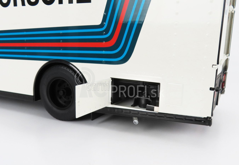 Schuco Mercedes benz O317 Truck Car Transporter Porsche Martini Racing 1968 1:18 bielo modrá