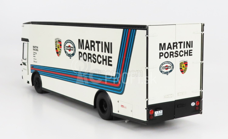 Schuco Mercedes benz O317 Truck Car Transporter Porsche Martini Racing 1968 1:18 bielo modrá